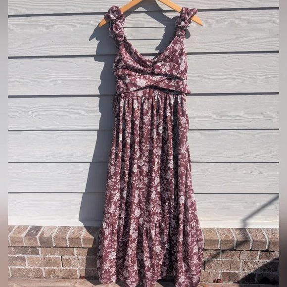 Altar'd State Dress NWT Size M Brown Floral Flowy Lined Maxi Fairy Cottagecore - Picture 4 of 7